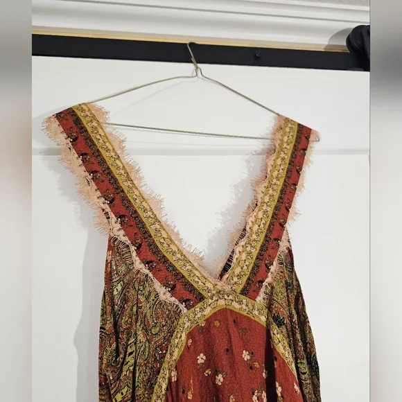 Free People East Willow Trapeze Slip Boho Mini Dress Bohemian Paisley Womens M - Picture 9 of 13